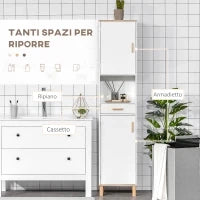 kleankin Mobile Bagno Salvaspazio in Legno, Mobile a Colonna con Armadietti e Cassetto, 39x30x180cm, Bianco