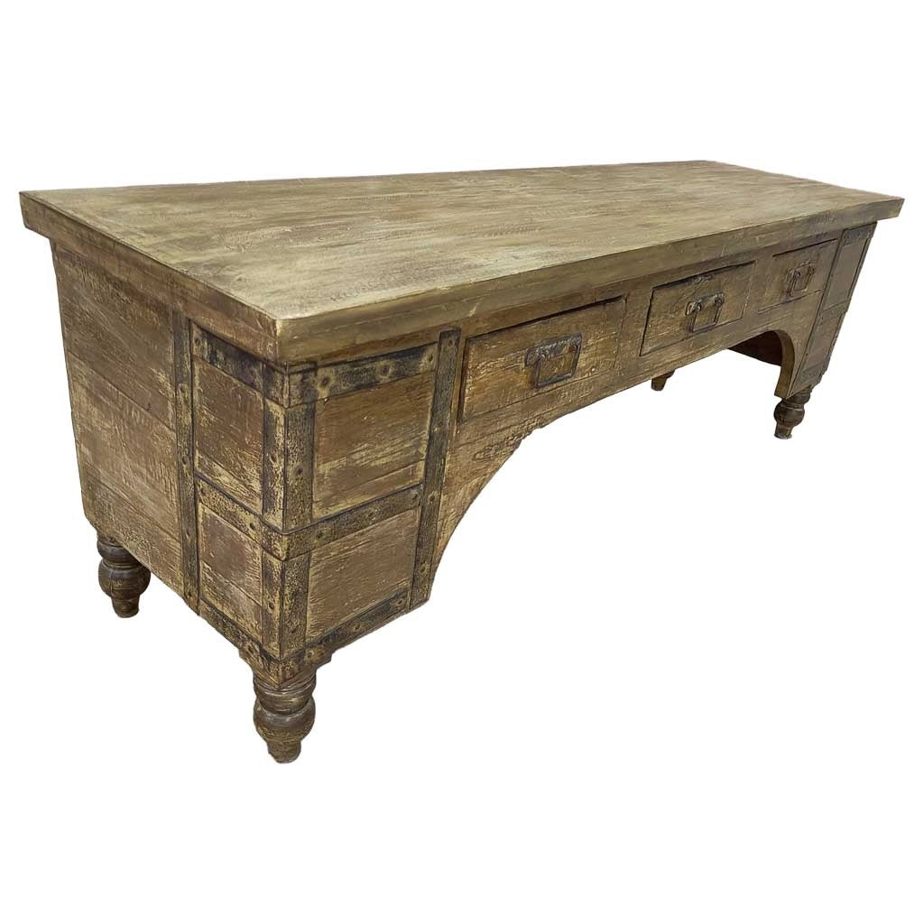 Mobile basso artigianale in legno 165-175x45x57h cm
