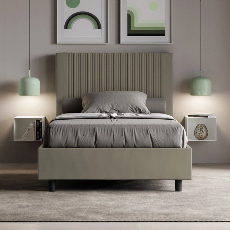 Letto imbottito Matrimoniale francese 140x190 cm Goya - Similpelle,Cappuccino,Con rete