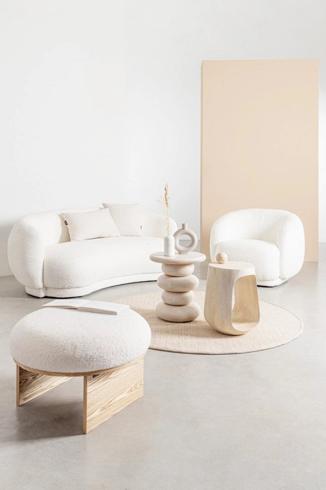 Sgabello Ø 61x38,5 cm Cozy Japandi in Tessuto Bianco