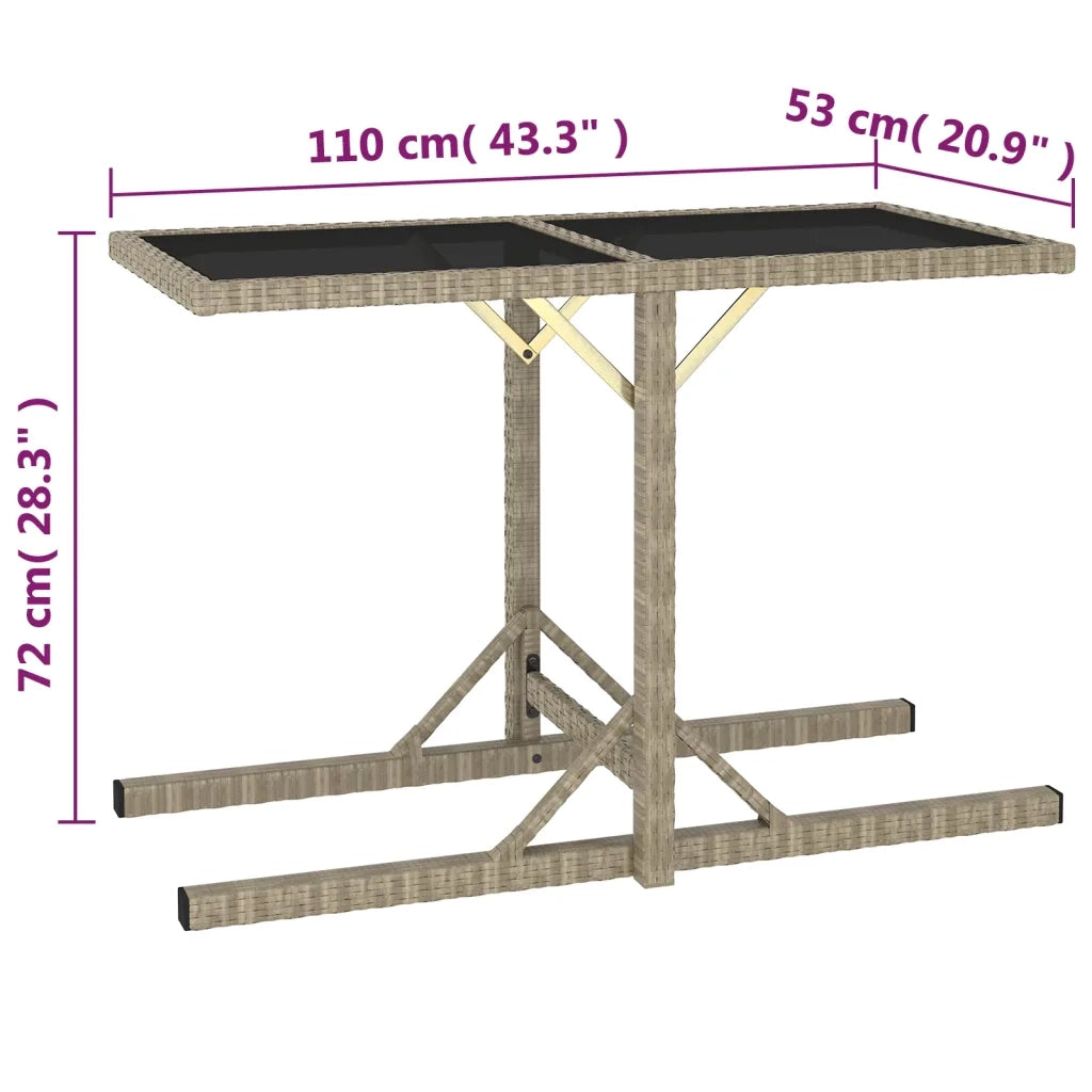 Tavolo da Giardino | Tavolino da esterno Beige 110x53x72 cm in Vetro e Polyrattan