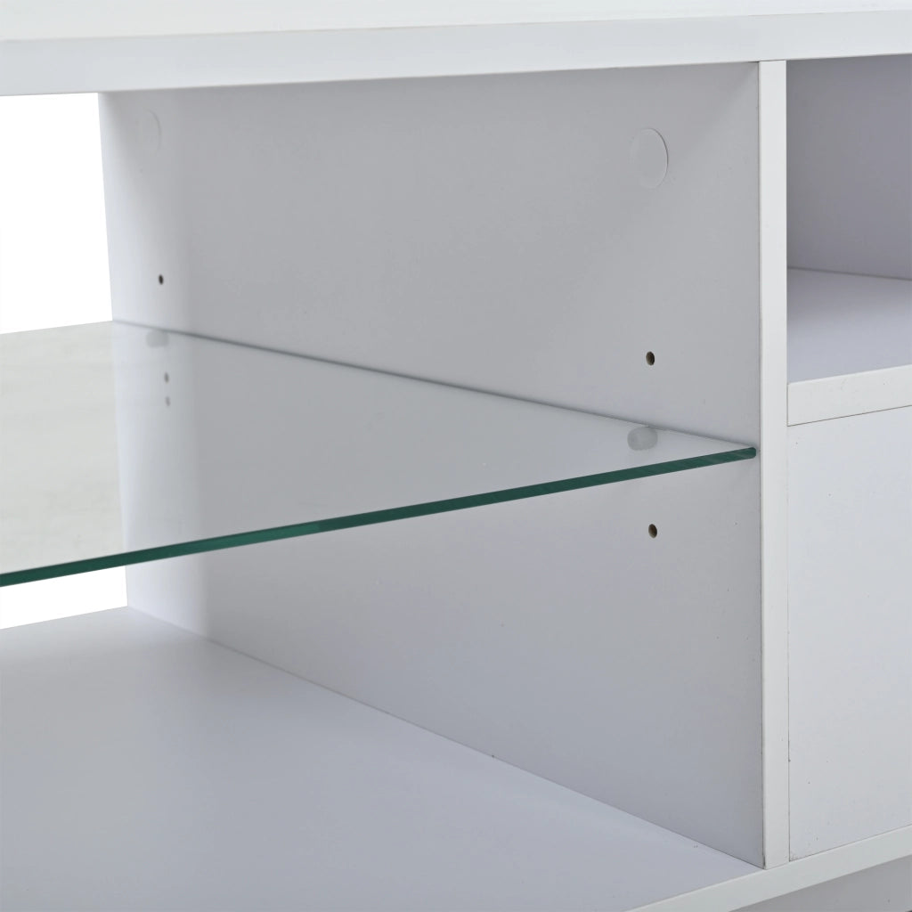 Tavolino basso con 2 cassetti e ripiani in vetro con LED bianco lucido 100 × 50 × 36 cm