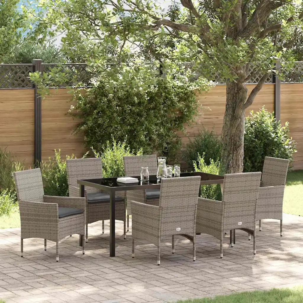 Set da Pranzo per Giardino con cuscino 7 pcs Grigio polyrattan