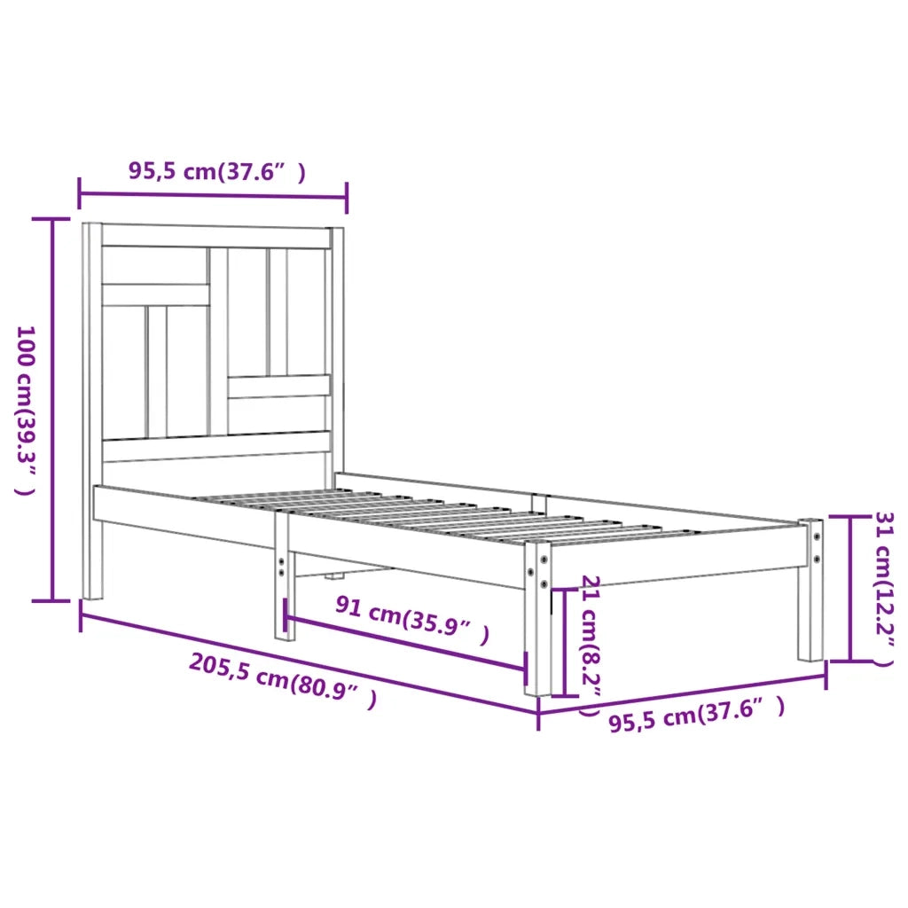 Giroletto senza Materasso-Struttura Letto Bianco 90x200 cm Legno Massello Pino 545296
