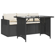 Set da Pranzo da Giardino 2 pz | Set Salotto da Giardino con Cuscini Nero in Polyrattan