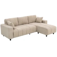 Divano angolare reversibile, 3 posti con penisola, 2 cuscini, struttura in acciaio, 242x156x87cm, Beige