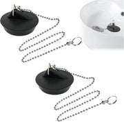 Stopper per Vasca - Gomma - 2 Pezzi - Stopper per Vasca con Catena per Cucina - Bagno - Cucina - Fognatura e Lavello - Nero
