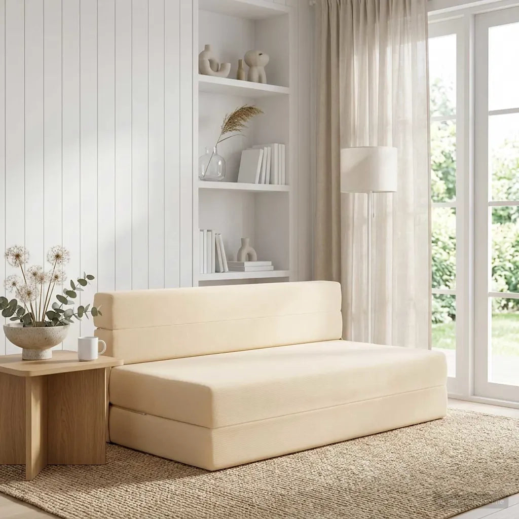 Divano Letto Pieghevole Crema 152 x 86,5 x 60 cm Tessuto