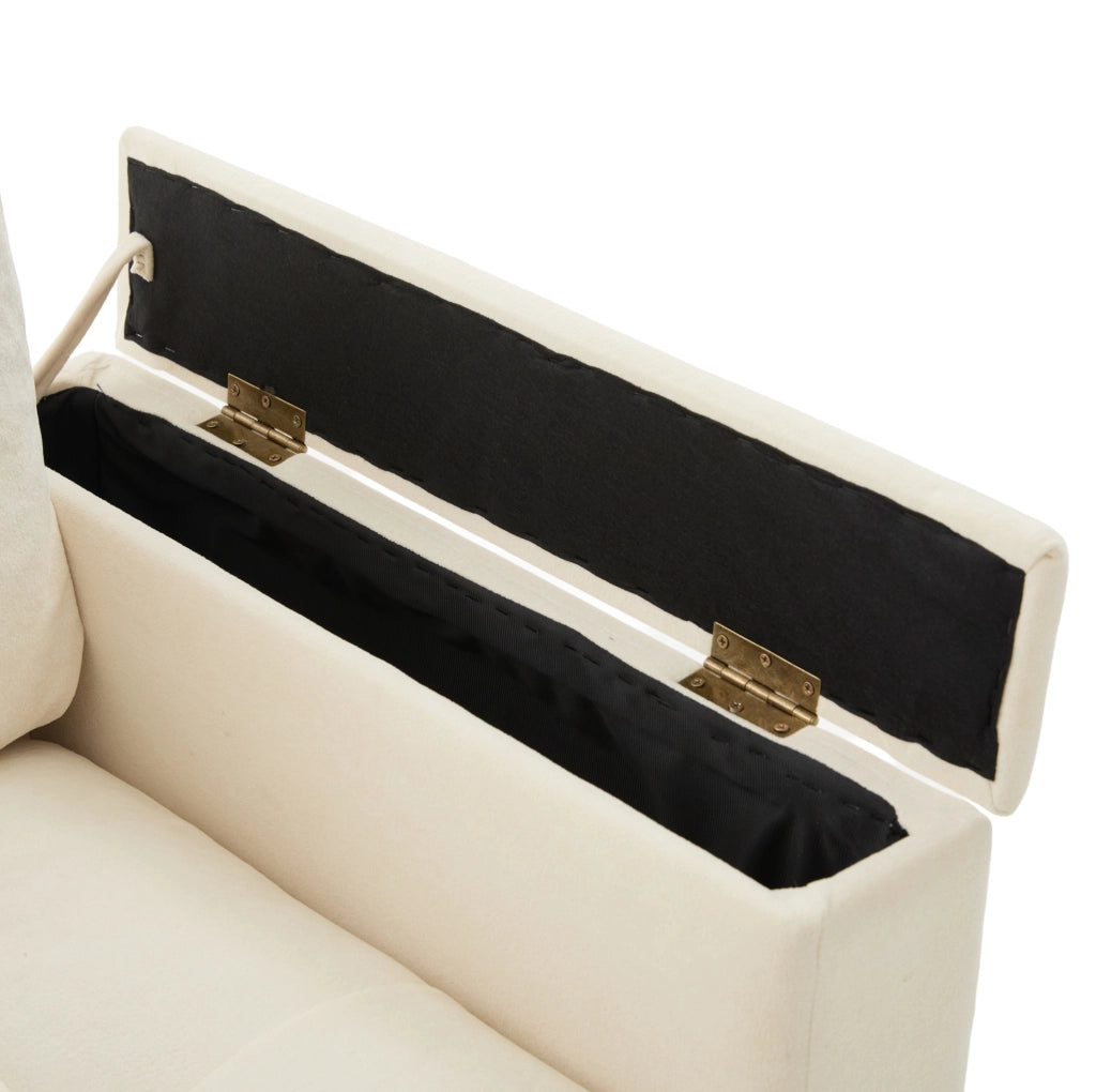 Divano 2 posti ULEVR beige in chenille con vani nei braccioli, tasche laterali e 2 cuscini, portata 500 kg