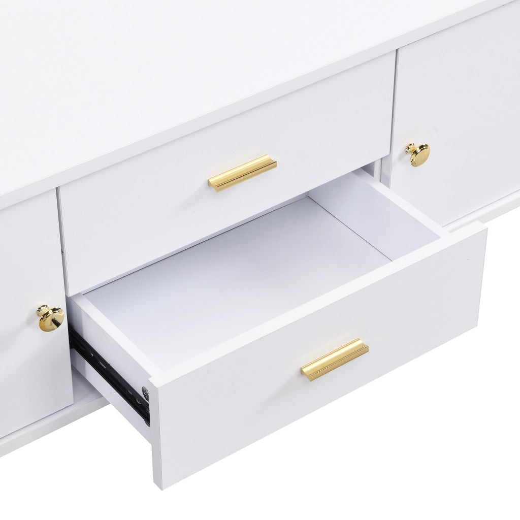 Mobile TV 170x34x45 cm; angoli arrotondati e lati ondulati; 2 cassetti e 2 ante; MDF bianco