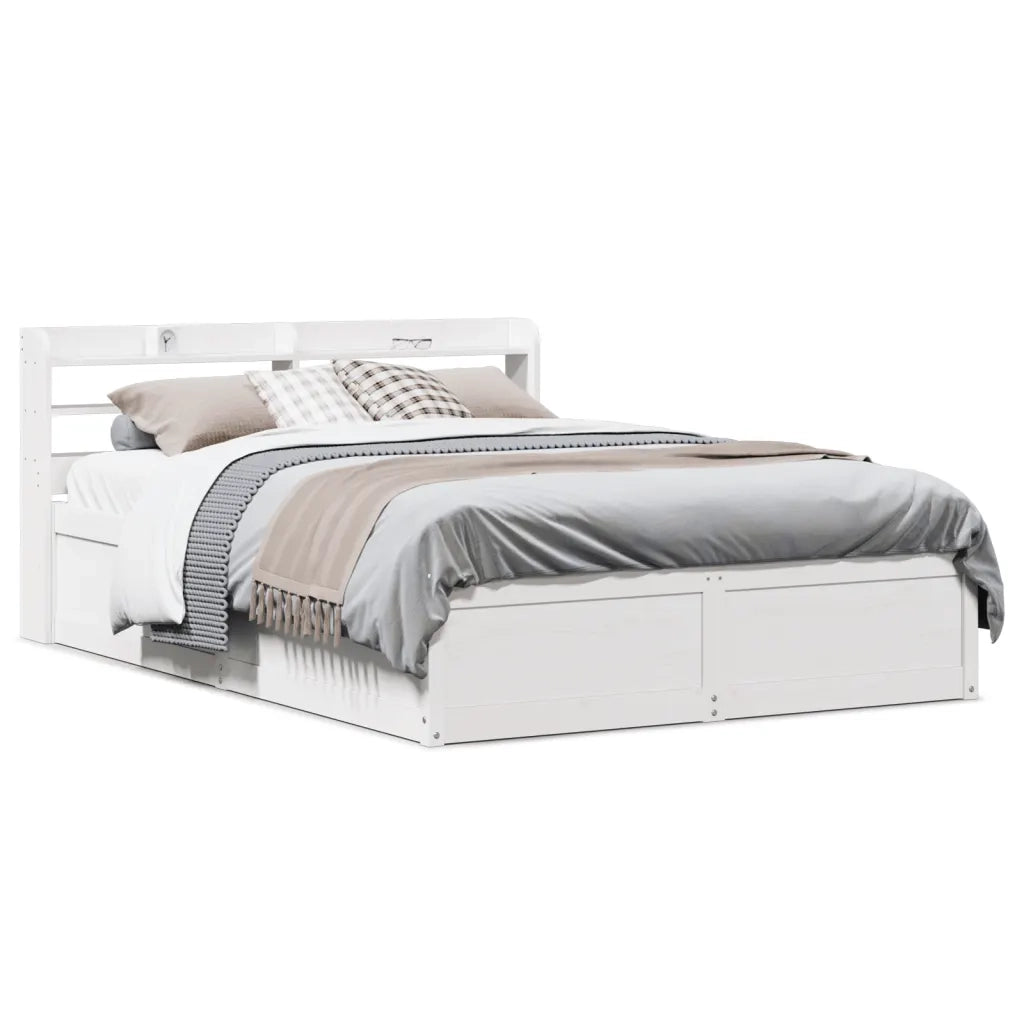 vidaXL Giroletto con Testiera Bianco 140x190 cm in Legno Massello Pino