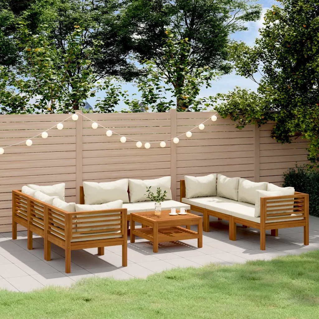 Set Divani da Giardino 9 pz con Cuscini Crema in Legno Acacia cod mxl 35776