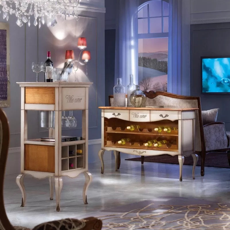 Mobile bar legno portabottiglie shabby 48x48x110