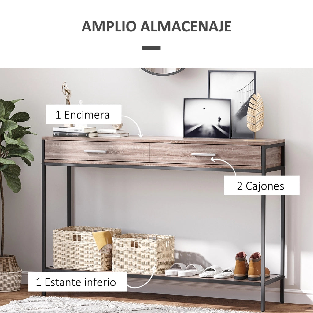 Consolle con cassetti in acciaio per ingresso ¨C zephmum ¨C rovere 120x30x81,5 cm
