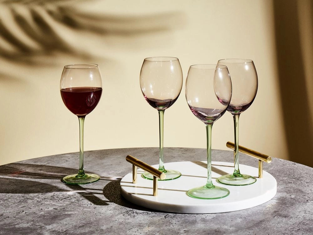 Set di 4 calici da vino in vetro trasparenti rosa e verdi soffiati a mano 36 cl aperitivo cena