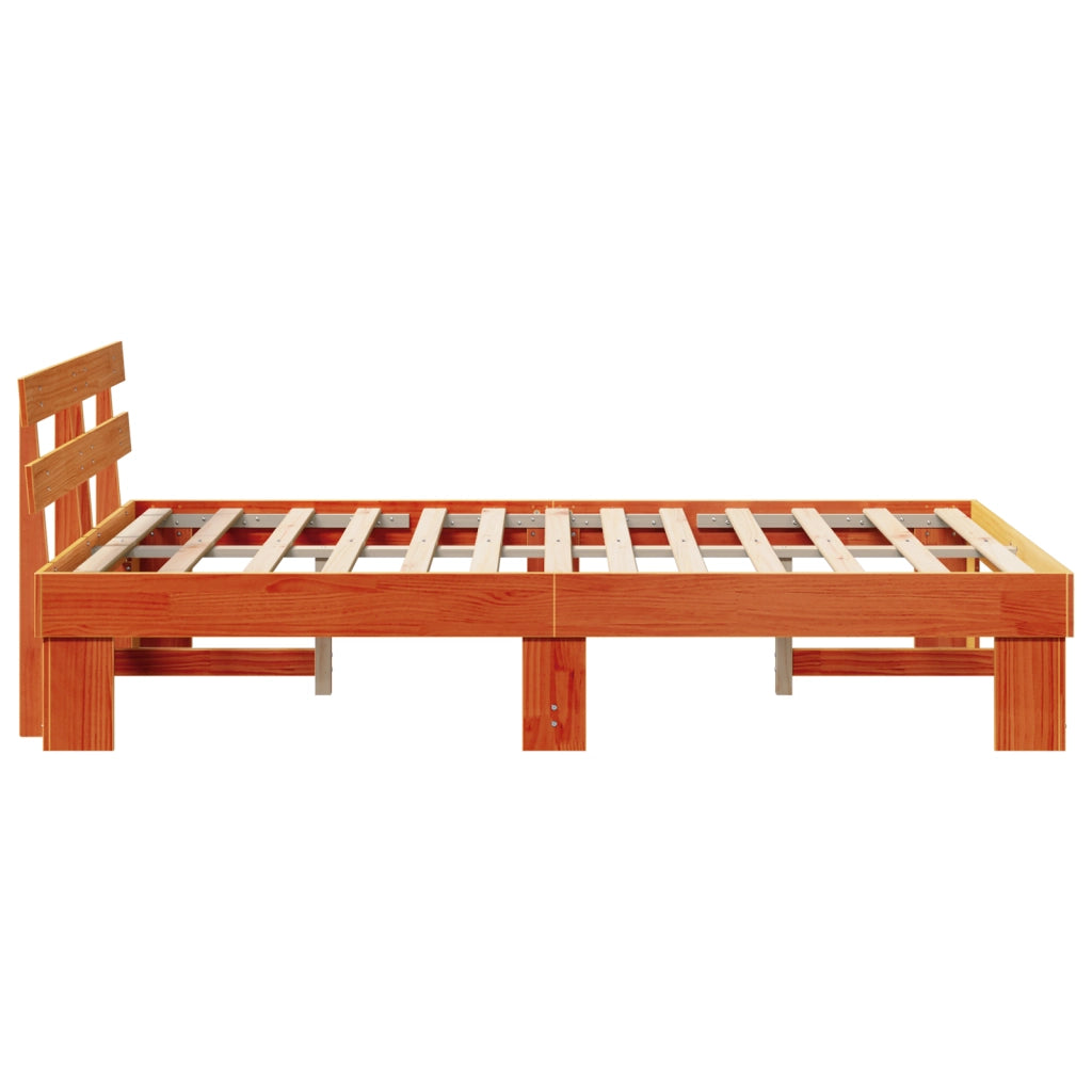 Struttura letto con testata marrone cerato 140x190 cm legno massello di pino