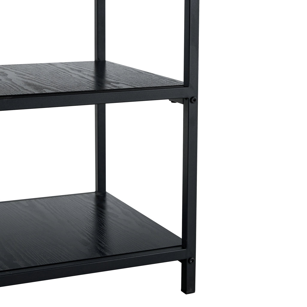 TAVOLO ROTONDO 107 cm con doppio ripiano, MDF effetto noce, metallo nero