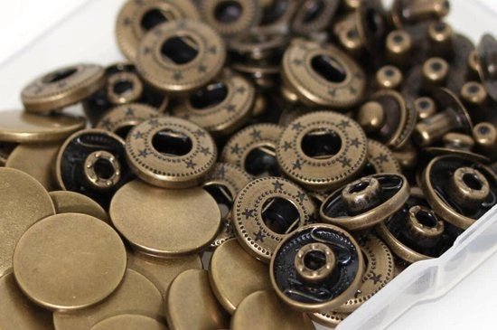 Set di 24 bottone a pressione in ottone, diametro 17 mm, bottone a pressione, metallo, bronzo, abbigliamento, bottone a pressione con attrezzo di fissaggio, kit per jeans in pelle, giacca, portafoglio, borsa