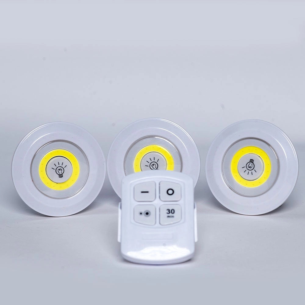 Trade Shop - Set 3 Luci Led Cob Con Telecomando Luce Regolabile Lampada Disco Armadio Tx-9728 -