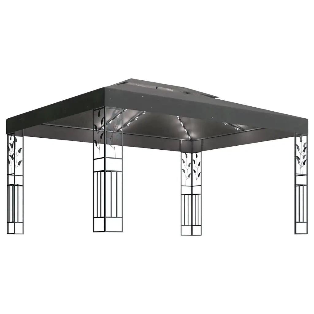 Gazebo | Pergolato con Tetto Doppio e Luci LED 3x4 m Antracite
