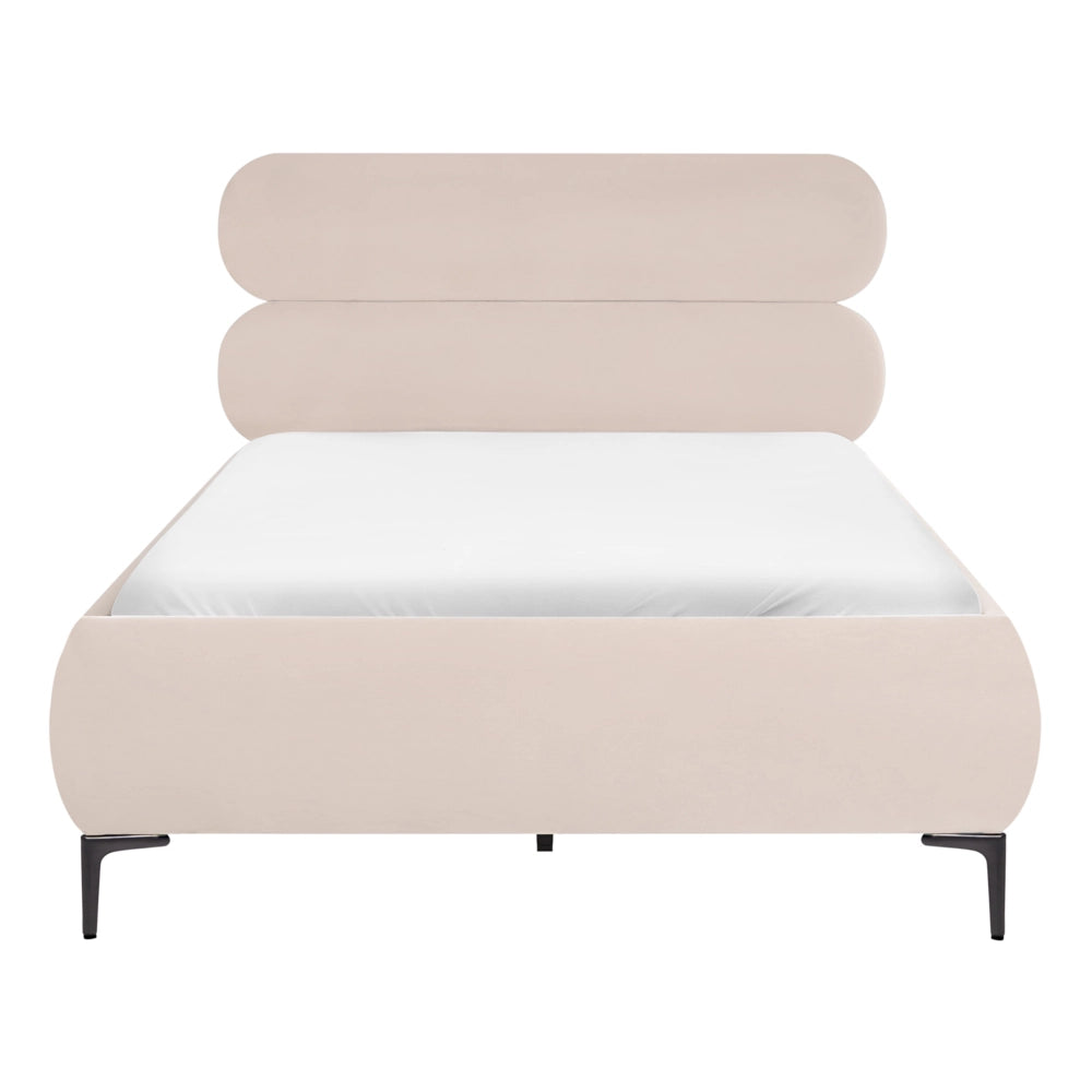 Letto matrimoniale con rete testiera in velluto beige chiaro gambe in metallo camera da letto 120 x 200 cm classica minimalista