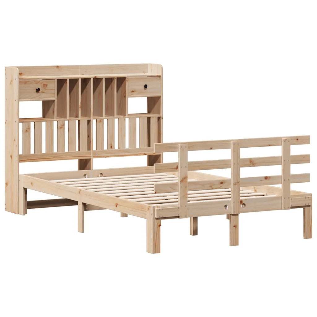 Letto Libreria senza Materasso-Struttura Letto con contenitore 135x190 cm in Legno di Pino 702783
