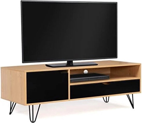 TV cassettino vintage, 1 porta, 1 cassetto, legno, piede a pavimento 113 cm