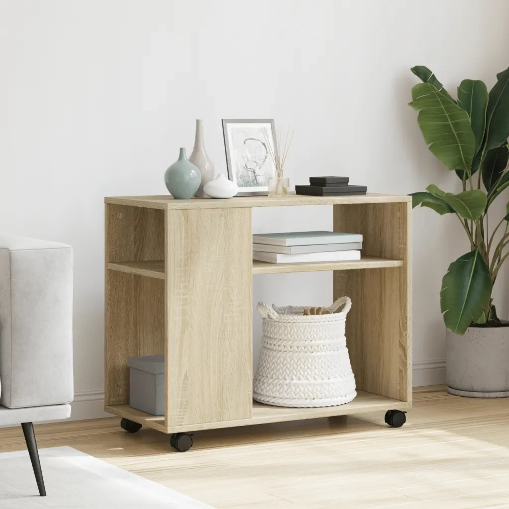 Tavolino con Ruote Rovere Sonoma 70x35x60 cm in Truciolato