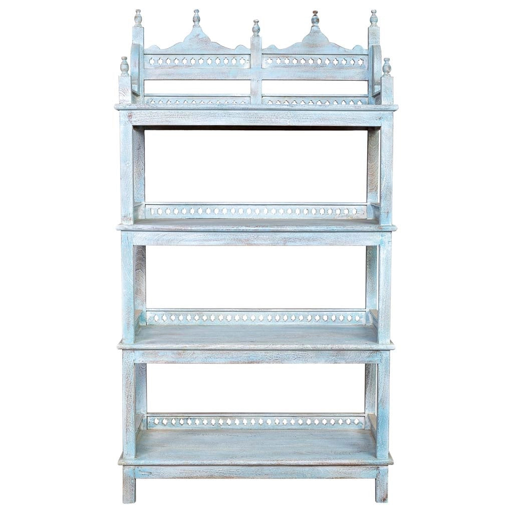 Scaffale in legno intagliato blu 90x40x166 cm