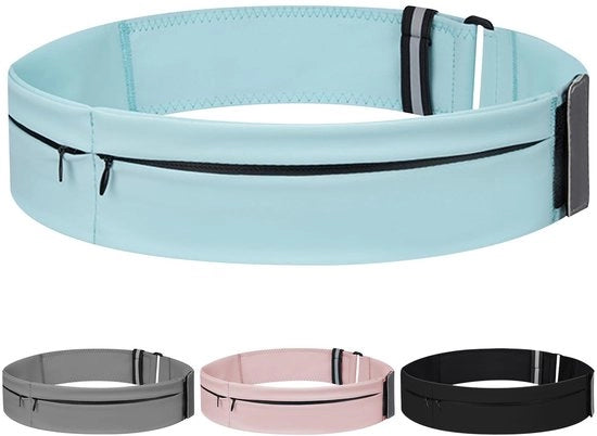 Cintura per allenamento leggera - Cintura con contenitore per acqua - Supporto per telefono - Cintura elastica adattabile - Compartimenti organizzativi - Ideale per donne/uomini - Cintura per allenamento