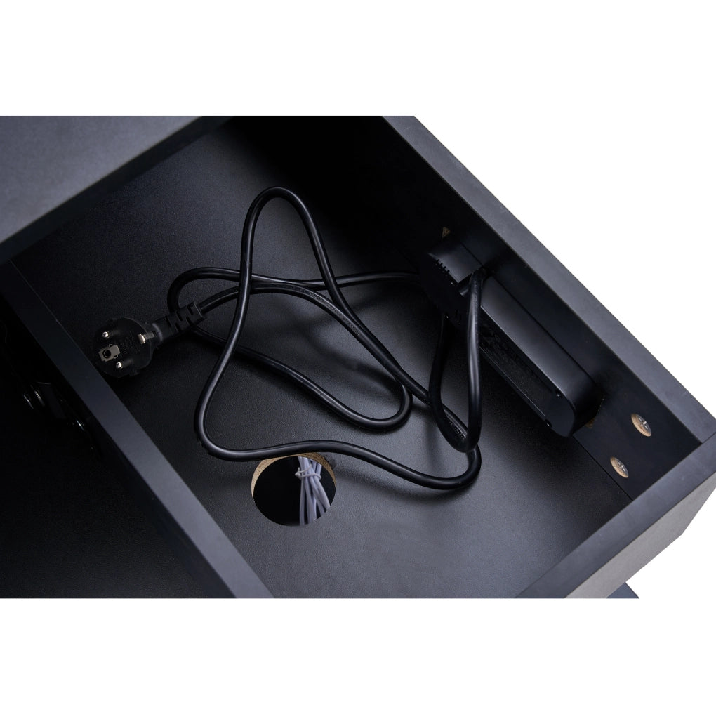 Tavolino da salotto sollevabile con LED, vano nascosto e prese EU integrate