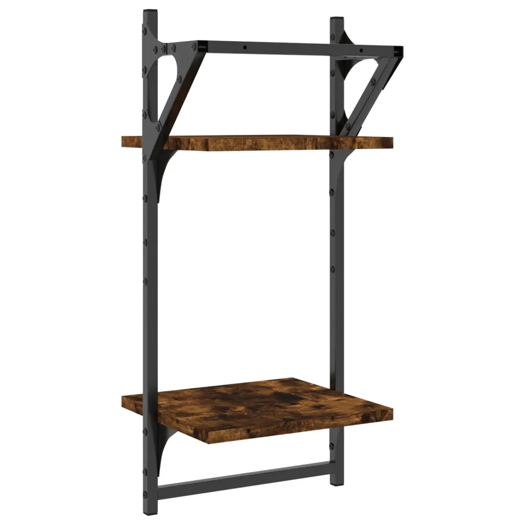 2 pz Mensole a Parete | Scaffale Parete | Ripiano a parete con Aste Rovere Fumo 30x25x65 cm