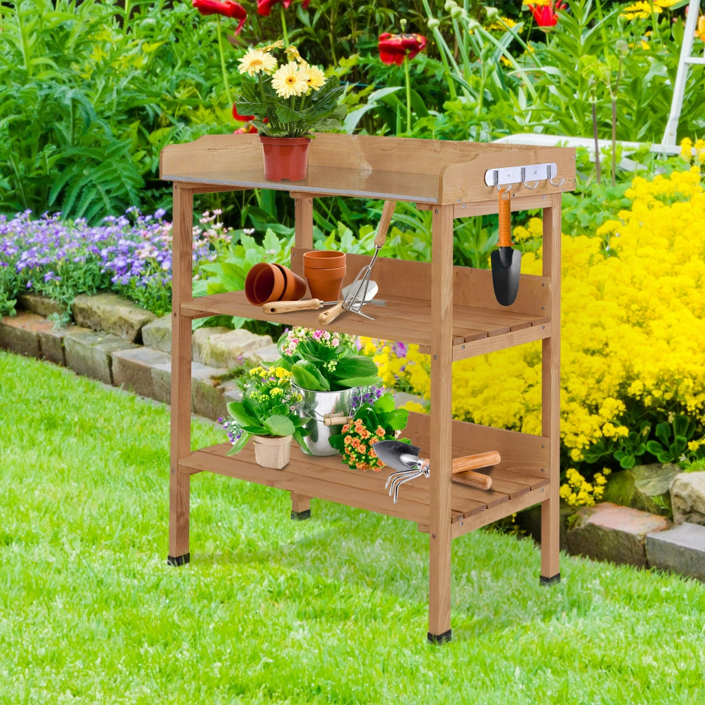 Tavolo da giardino in legno con piano in metallo ¨C zephmum ¨C 76x37x89 cm naturale