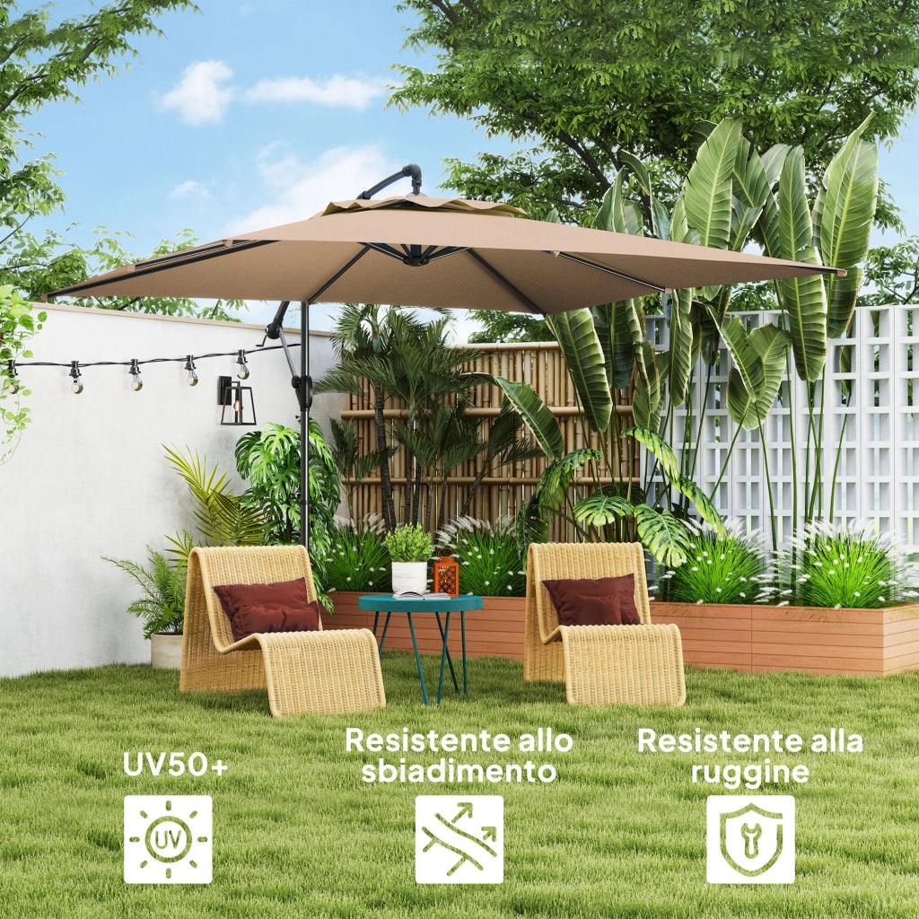 Ombrellone da Giardino 3x3 m con Base a Croce ¨C zephmum ¨C Metallo e Poliestere Color Cachi