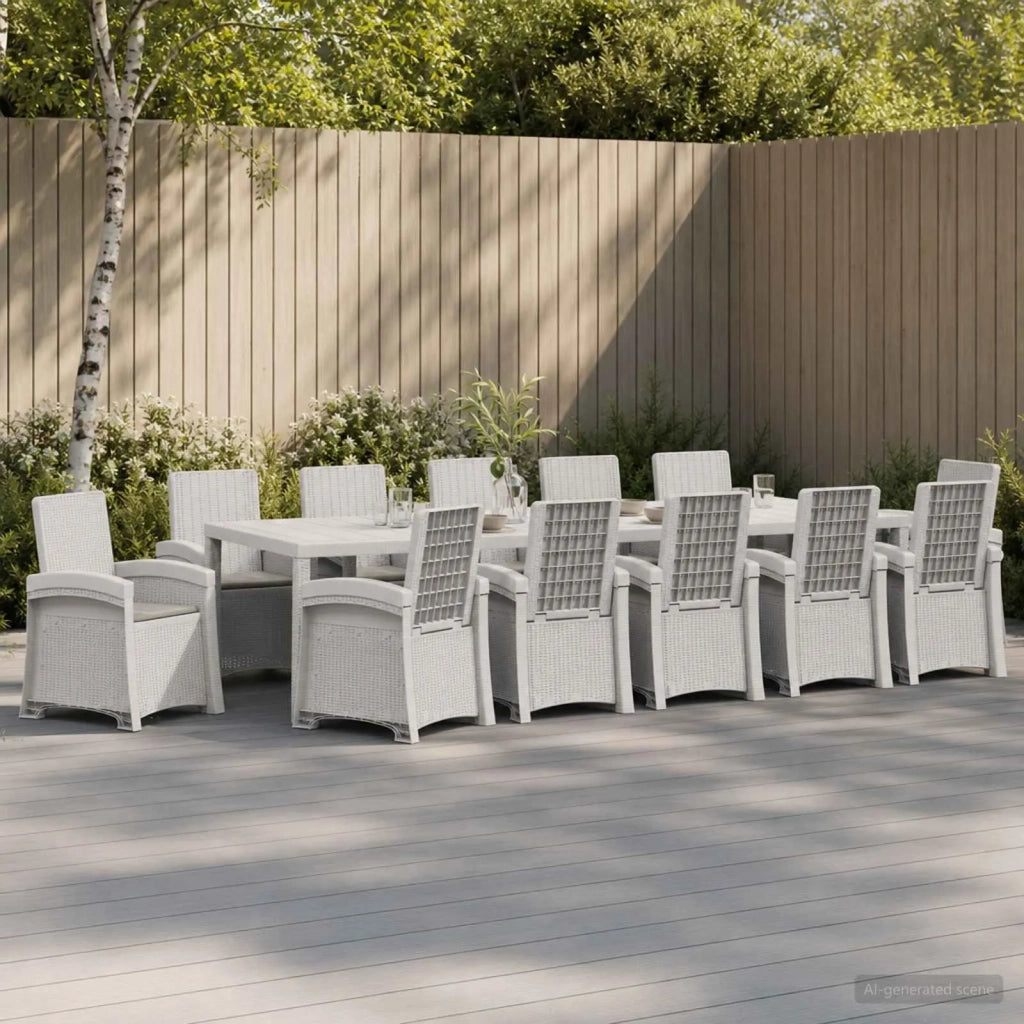 Set da Pranzo per Giardino 14 pz Bianco e Grigio Chiaro PP 3430194