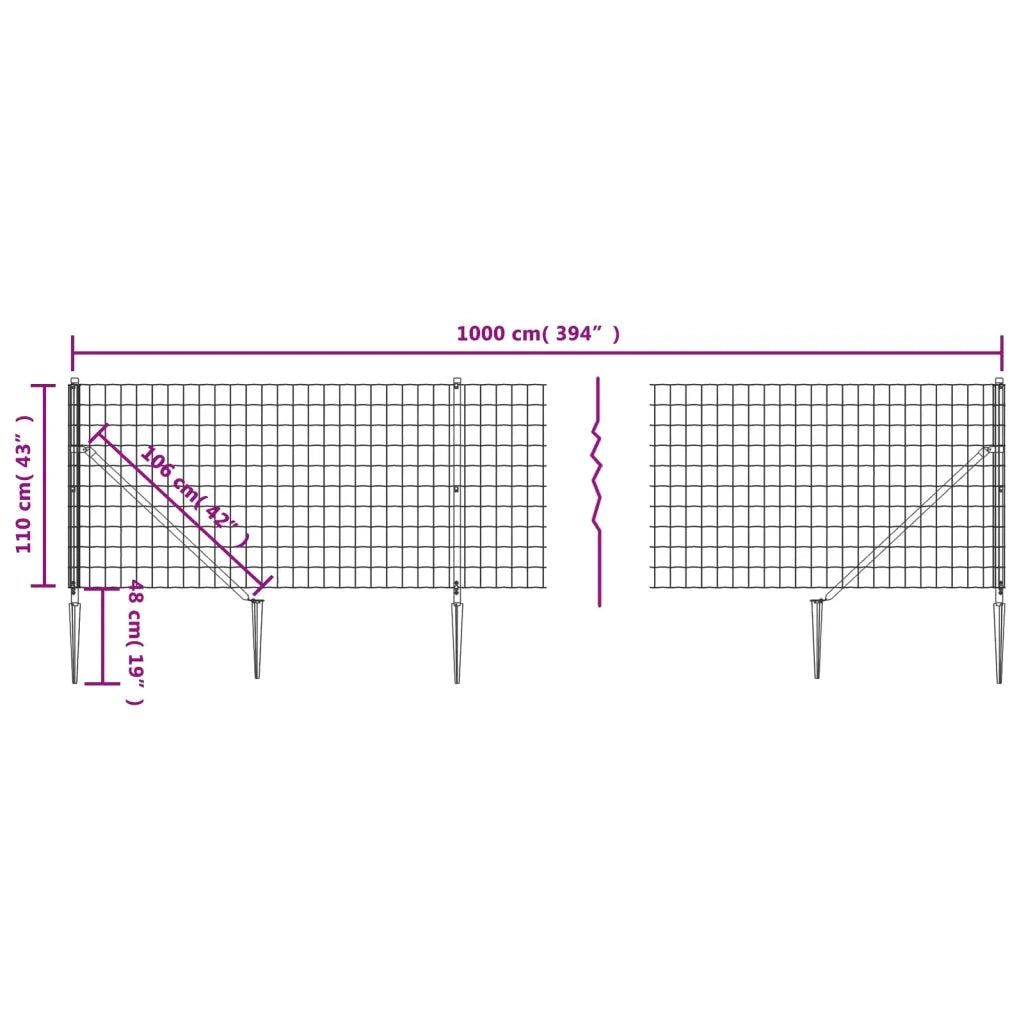 Recinzione Metallica con Picchetti Ancoraggio Antracite 1,1x10m 154258