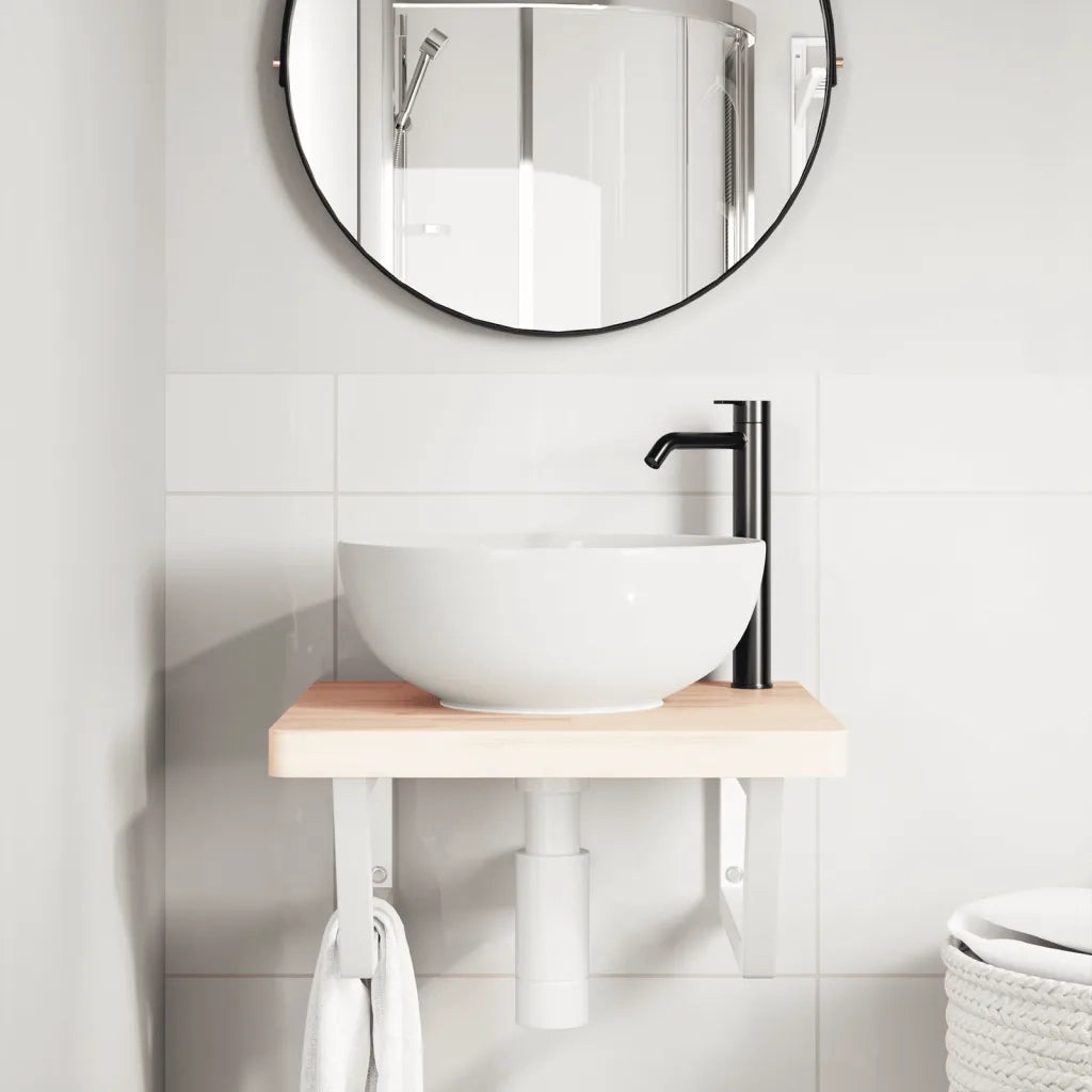 vidaXL Ripiano a Parete per Lavabo in Acciaio e Massello di Faggio