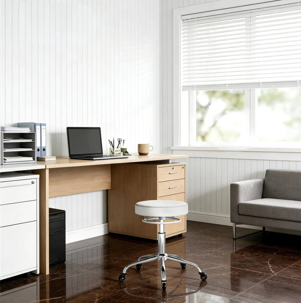 Sgabello da ufficio regolabile con ruote, bianco