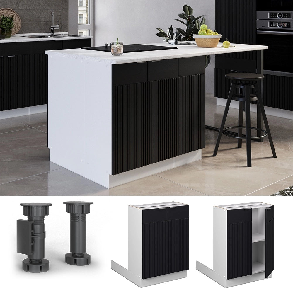 Isola cucina Fame-Line Nero rigato/Bianco 60 cm senza piano di lavoro Vicco