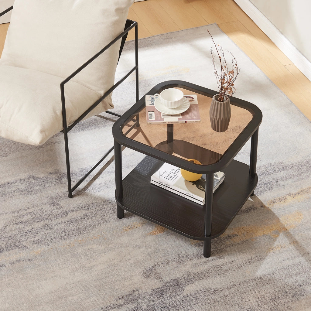 Tavolino Latama a Piano Quadrato in Vetro Fumé Bronzo - Nero [en.casa]