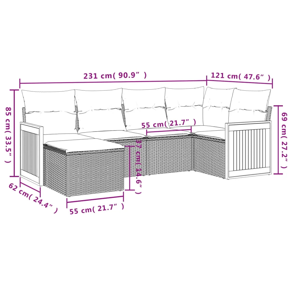 Set Divano da Giardino 6 pz con Cuscini Beige in Polyrattan 3260259