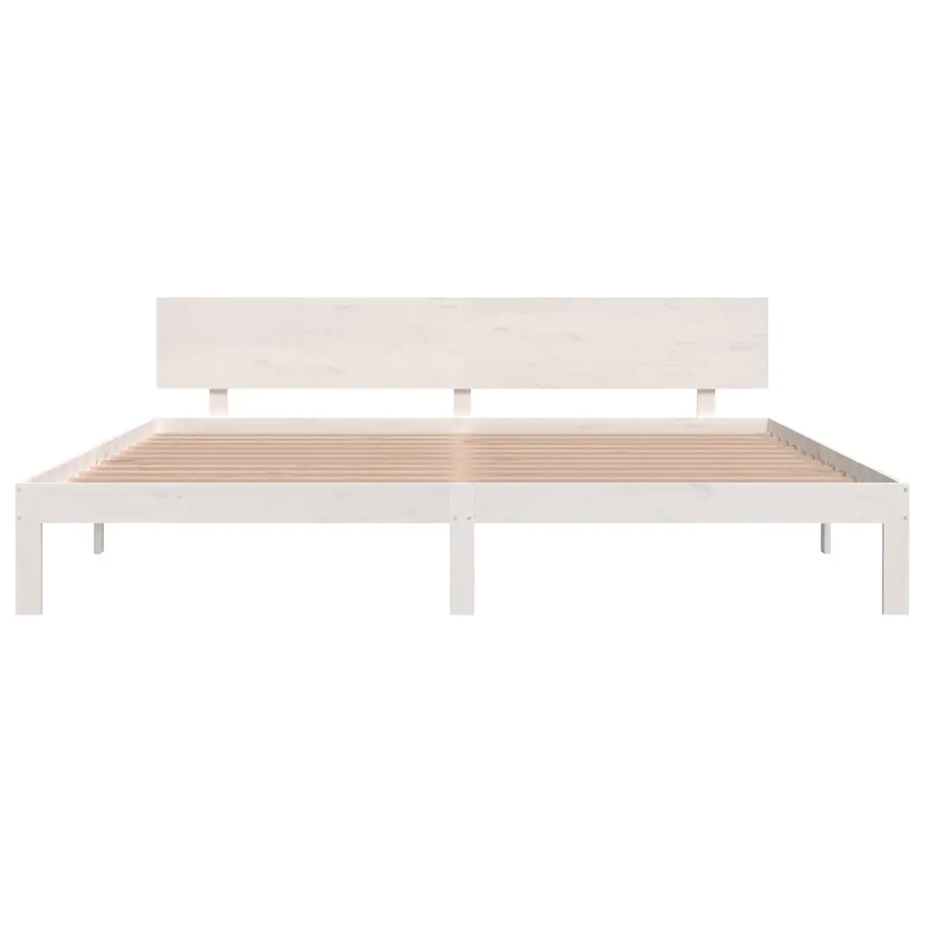 Letto matrimoniale | Letto per adulti | Giroletto Bianco in Legno Massello di Pino 200x200 cm