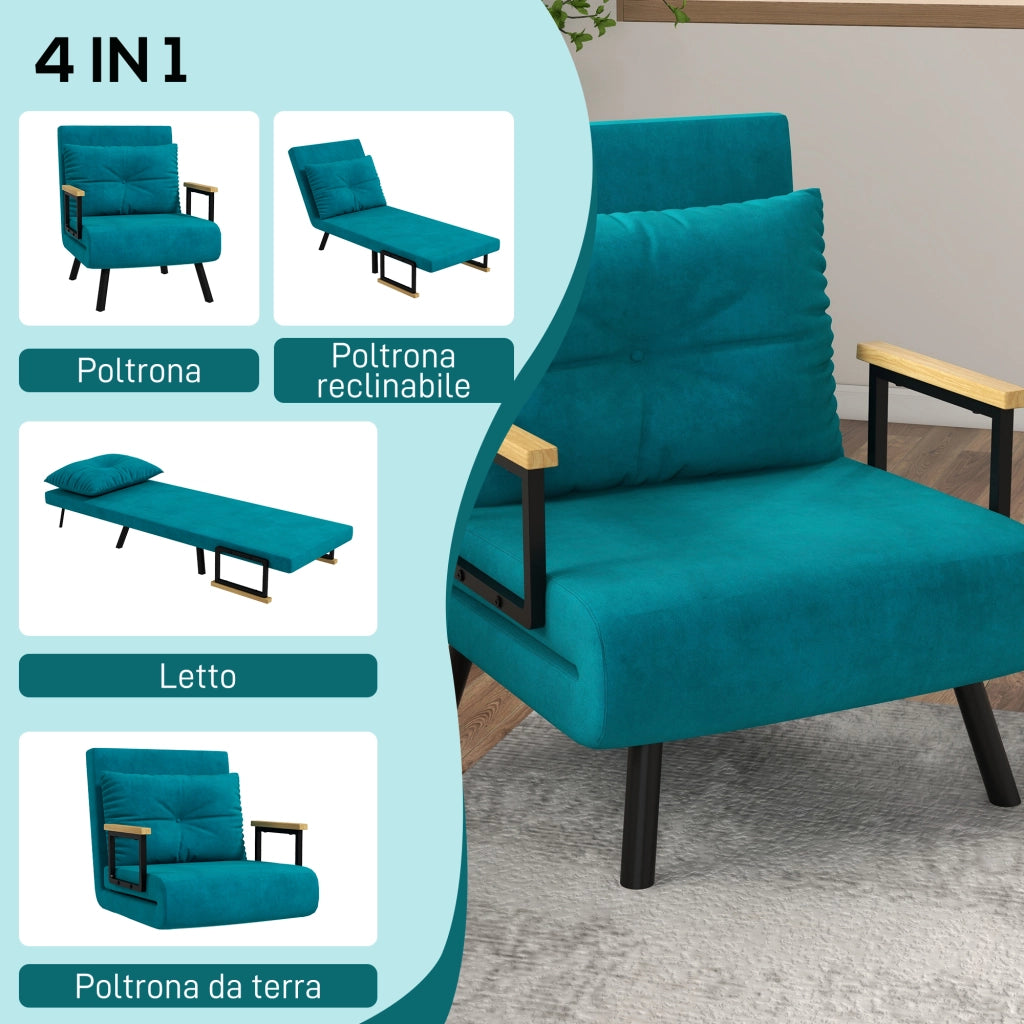 Poltrona letto 3 in 1 ¨C Xylo ¨C Schienale reclinabile 5 posizioni, tessuto blu scuro, 63x73x81 cm