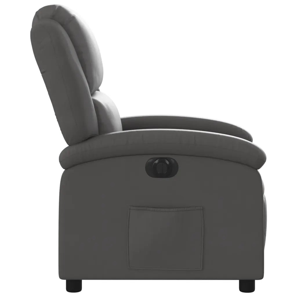Poltrona Reclinabile Elettrica Grigia in Vera Pelle 3204257