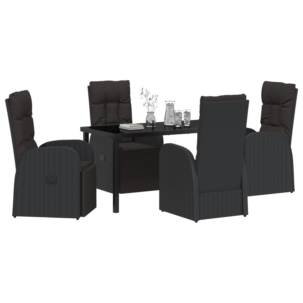 Set da Pranzo da Giardino 5 Pezzi con Cuscini - Rattan PE Nero