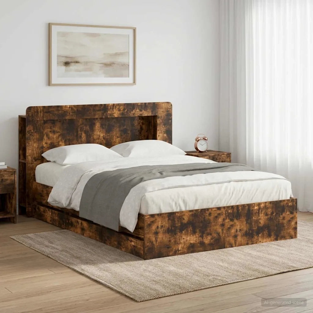 Struttura del letto con stoccaggio e testata Rovere Fumo 3434037