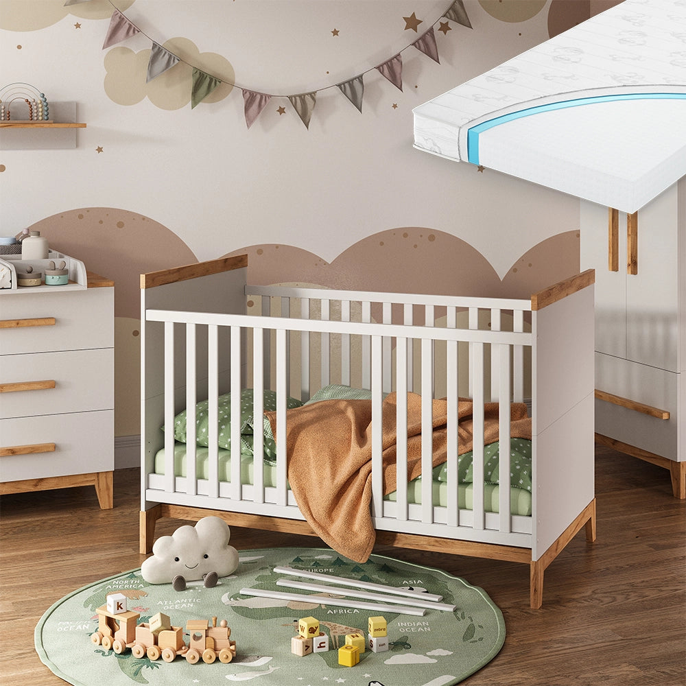 Vitalispa culla neonato Bianco/Artisan 70x140 cm con materasso