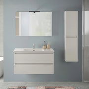 Mobile bagno sospeso 90 cm rovere bianco con pensile H 125 Nadia