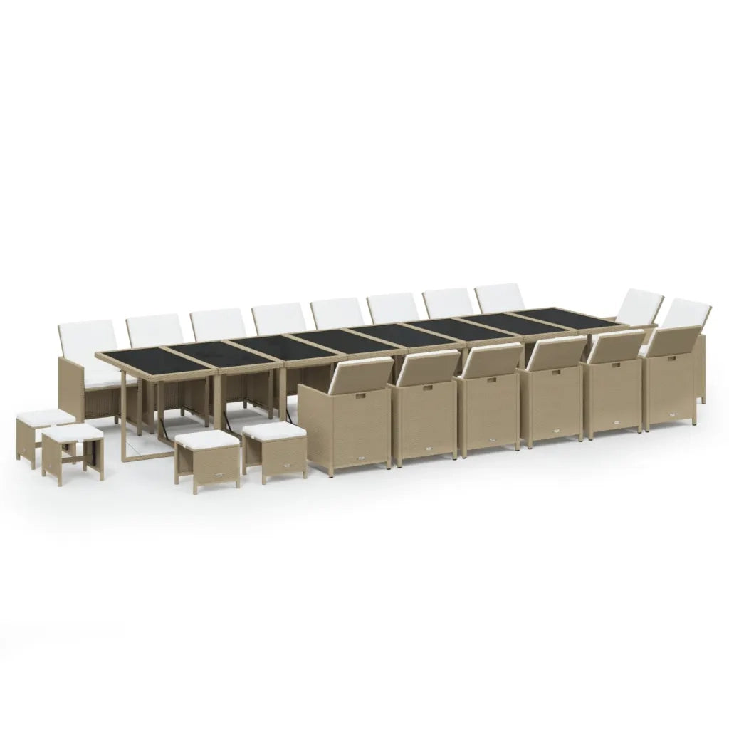 Set da Pranzo per Giardino 21pz con Cuscini in Polyrattan Beige cod mxl 35994