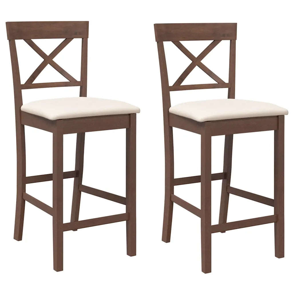 Sgabelli da Bar con Cuscini 2pz Marrone Legno Massello di Hevea 4102547